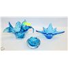 3PCS BLUE ART GLASS PIECES ALL DIFFERENT