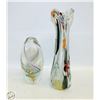 Image 1 : 2 CLEAR SWIRL COLOURED ART GLASS VASES