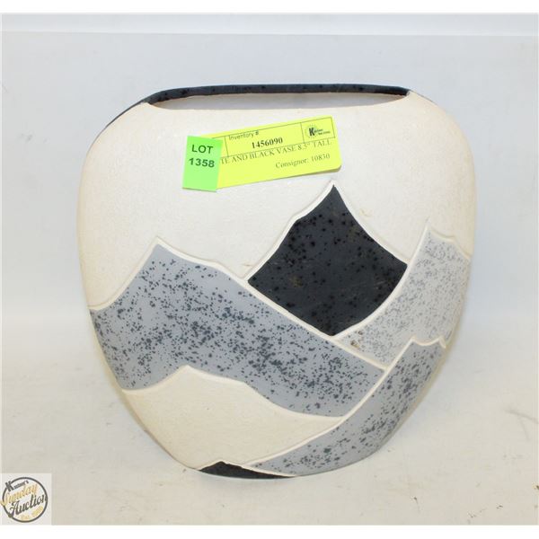 WHITE AND BLACK VASE 8.5" TALL