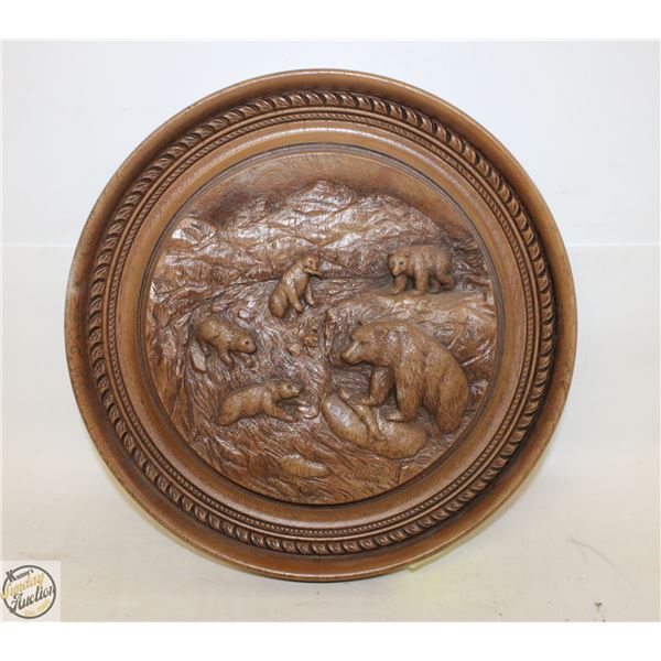 WOOD CARVING PICTURE OF 4 BEARS