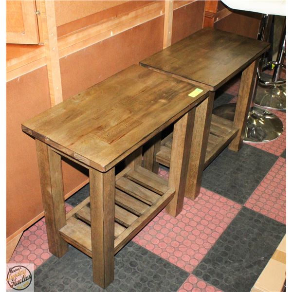 TWO SOLID WOOD RECTANGULAR END TABLES