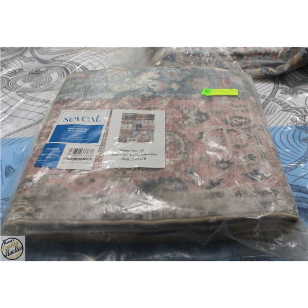 BRAND NEW SEVEAT 2.6' X 7' VINTAGE FAUX WOOL RUG