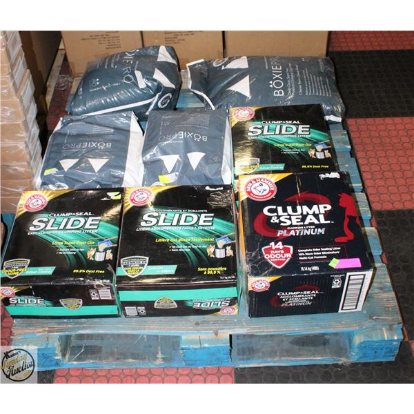 PALLET WITH ASSORTED CAT LITTER PACKAGES (DAMAGED