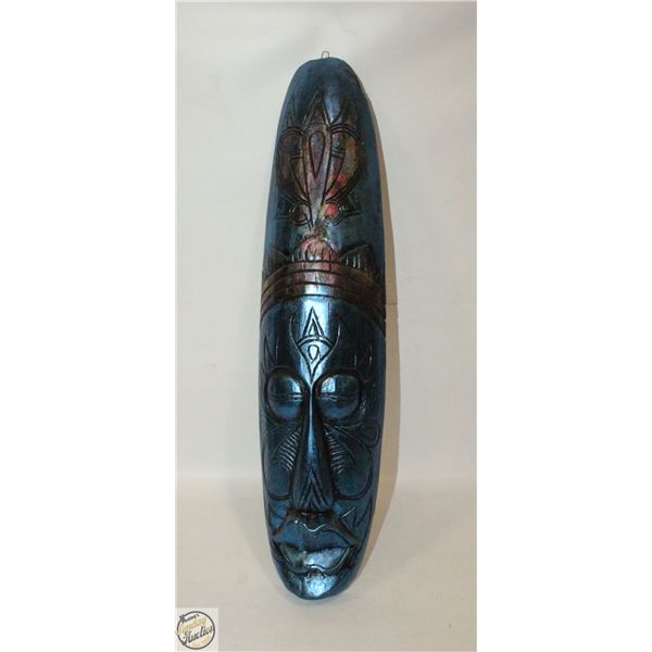 BLUE AFRICAN HAND-CARVED MASK DISPLAY