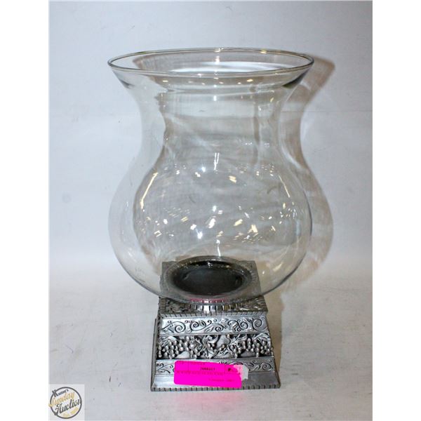 PEWTER BASE GLASS VASE