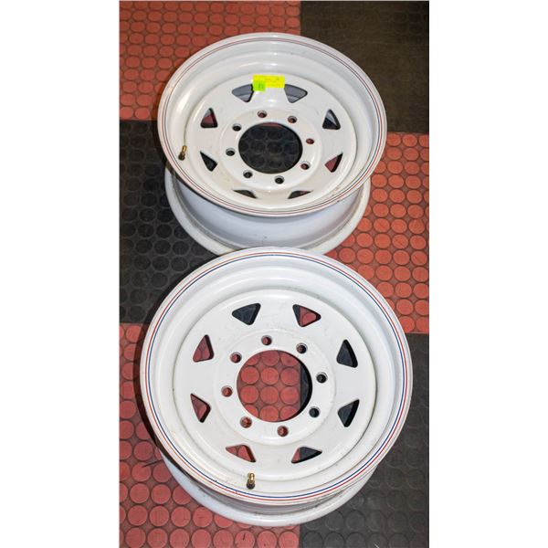 TWO STEEL 8 HOLE 16” RIMS