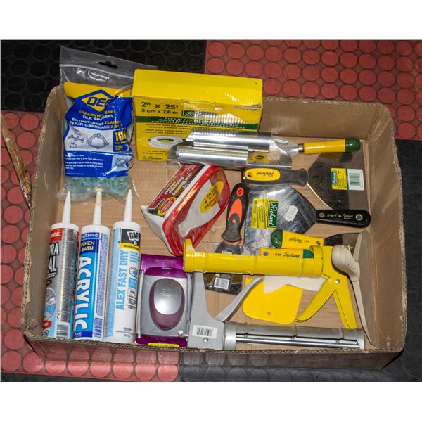 FLAT OF NEW SILICONE, GROUT TOOLS ETC