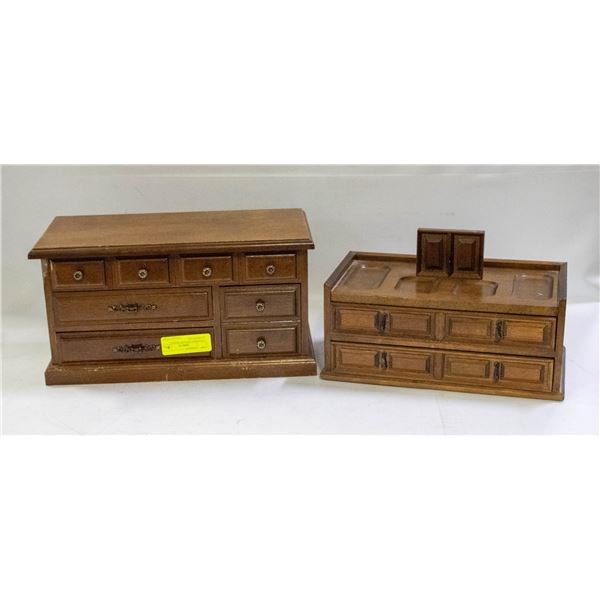 2 WOODEN JEWELRY BOXES (LARGER ONE
