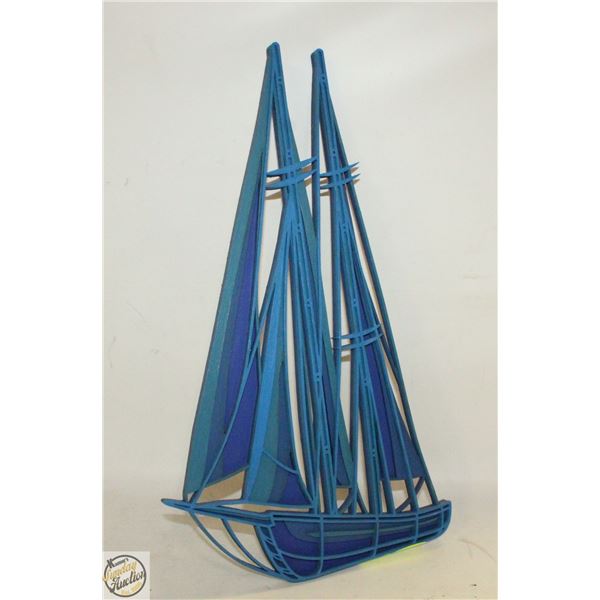 LAZER-CUT LAYERED BLUE WOODEN SAILBOAT ART 19"