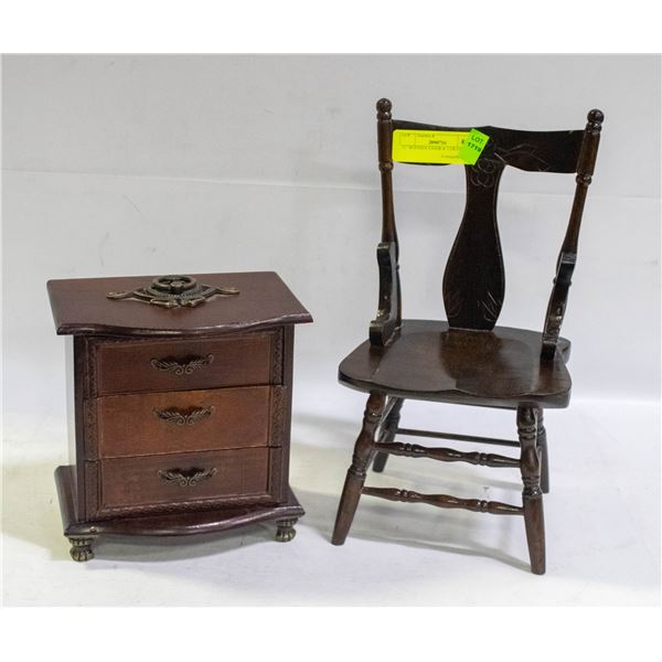 12" WOODEN CHAIR & 3 DRAWERS