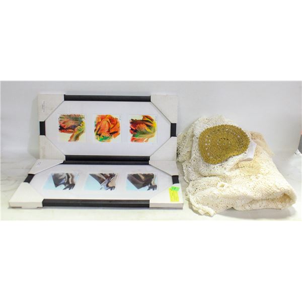 LARGE COLLECTION OF DOILIES + 2 FRAMED