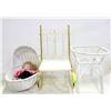 Image 1 : PORCELAIN DOLL + WICKER CRIB BED +