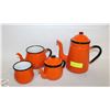 Image 1 : VINTAGE ENAMEL, ORANGE TEA/COFFEE SET