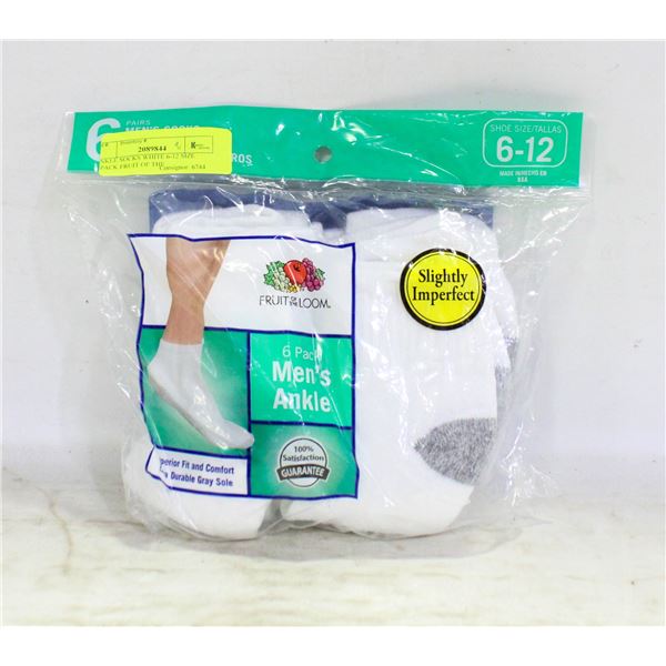 ANKLE SOCKS WHITE 6-12 SIZE 6-PACK FRUIT OF THE