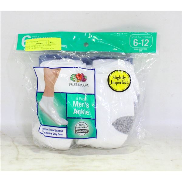ANKLE SOCKS WHITE 6-12 SIZE 6-PACK FRUIT OF THE