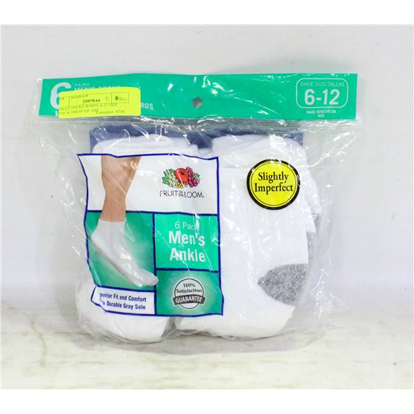 ANKLE SOCKS WHITE 6-12 SIZE 6-PACK FRUIT OF THE