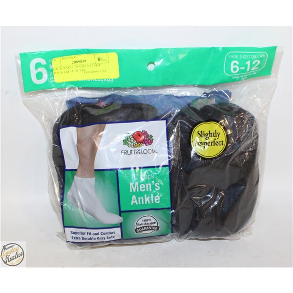 BLACK ANKLE SOCKS 6-12 SIZE 6-PACK FRUIT OF THE