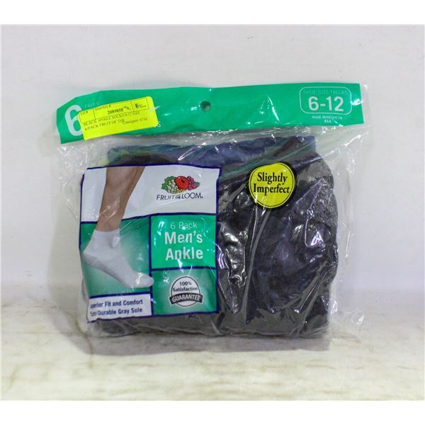 BLACK ANKLE SOCKS 6-12 SIZE 6-PACK FRUIT OF THE