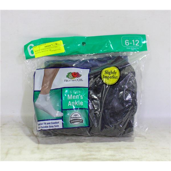 BLACK ANKLE SOCKS 6-12 SIZE 6-PACK FRUIT OF THE