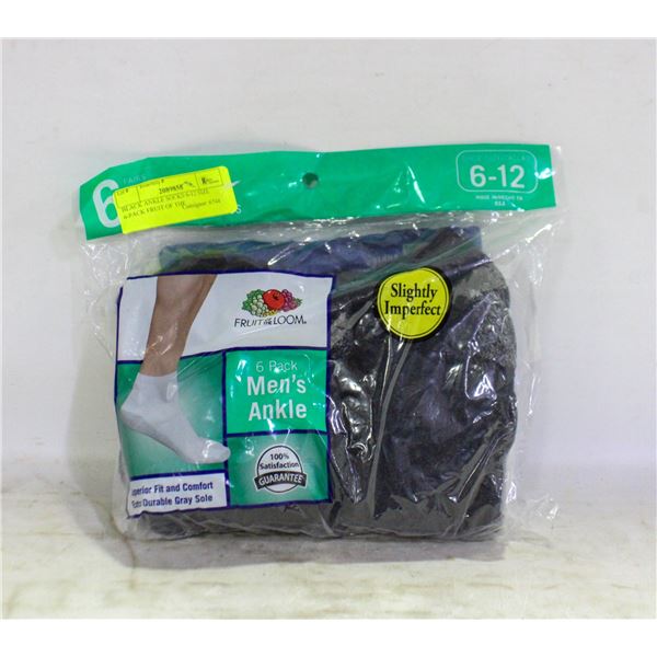 BLACK ANKLE SOCKS 6-12 SIZE 6-PACK FRUIT OF THE