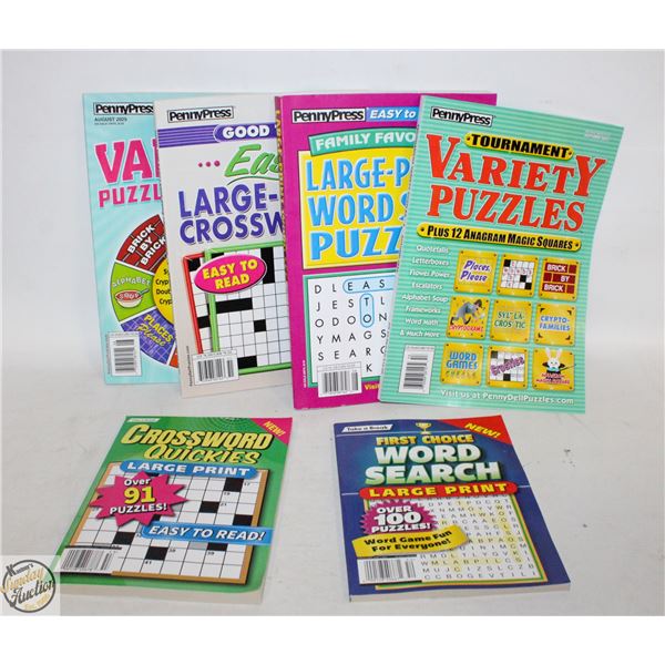 NEW 6 ASSORTMENT OF CROSSWORDS,