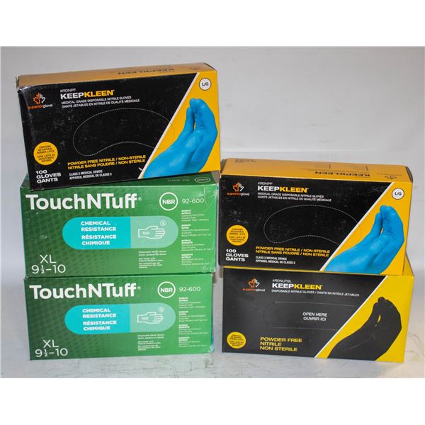 5 BOXES OF ASSORTED SIZE GLOVES