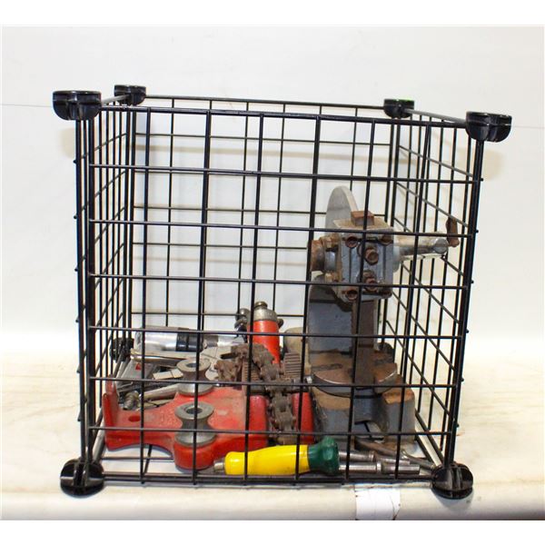 CRATE WITH RIDGID PIPE BENDER AND MORE