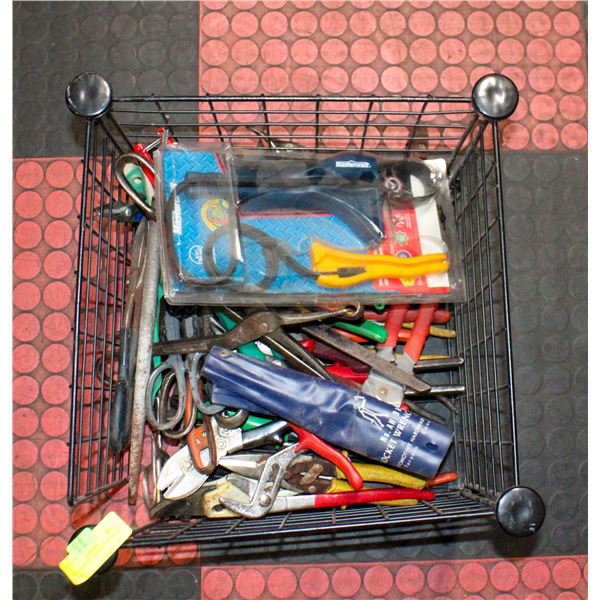 ONE CRATE OF VARIOUS WRENCHES PLIERS