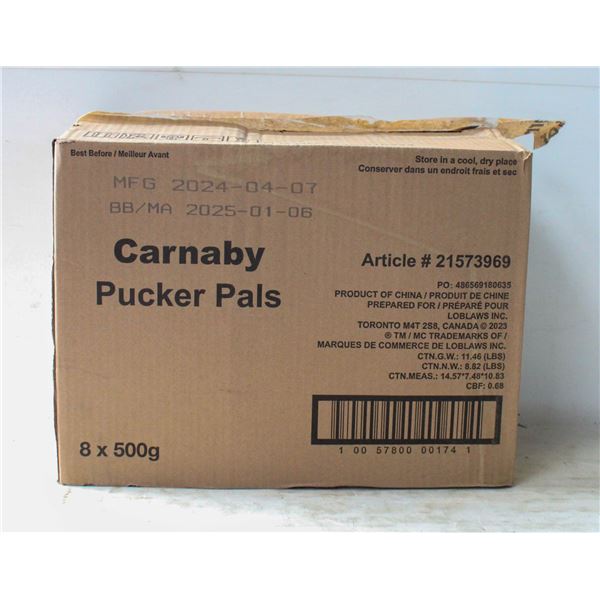 CASE OF 8 TUBS CARNEY SWEET PUCKERS PAL