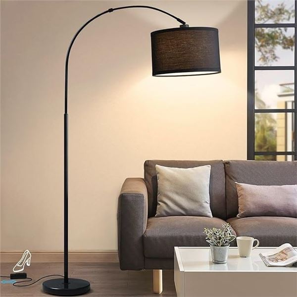 1 GyroVu Dimmable Modern Arc Standing Floor Lamp (71") w/ Black Hanging Shade - NEW IN BOX!