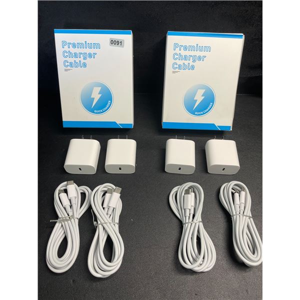 2 Boxes of Fast-Charge USB-C Charging Cable/Block Sets (2 Blocks/2 Cords Per Box) - New