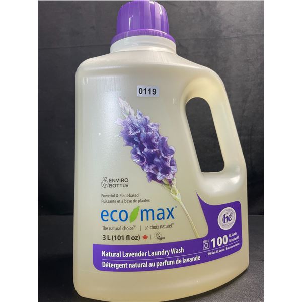 1 Jug of Eco Max Powerful & Plant-Based Natural Lavender Laundry Wash - 3L/100 Loads - New