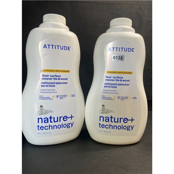 2 Attitude Nature+ Technology Floor Surface Cleaner Tile & Wood - 1.04L Each - Citrus Zest - New