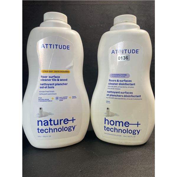 2 Attitude Nature+ Technology Floor Surface Cleaner/Disinfectant - 1.04L Each - New