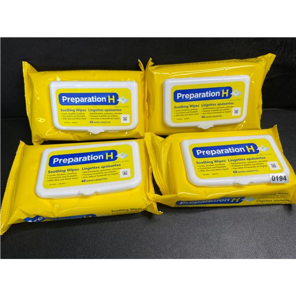 4 Packs of Preparation H Soothing Flushable Wipes; Cools, Soothes, Comforts - 48 Wipes Each - New