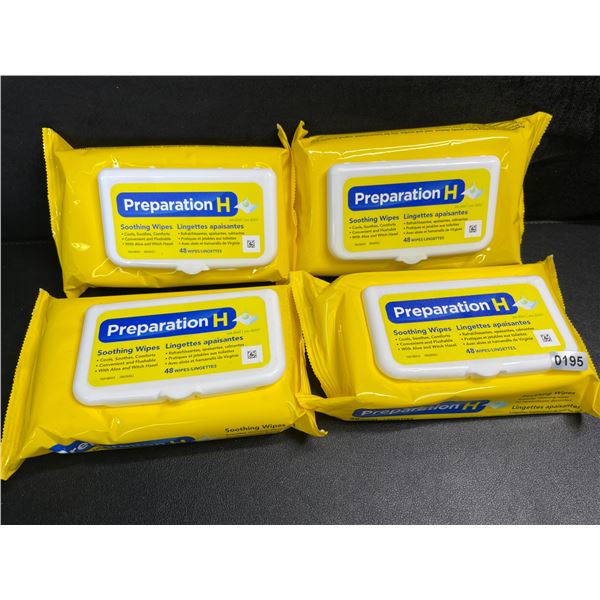 4 Packs of Preparation H Soothing Flushable Wipes; Cools, Soothes, Comforts - 48 Wipes Each - New