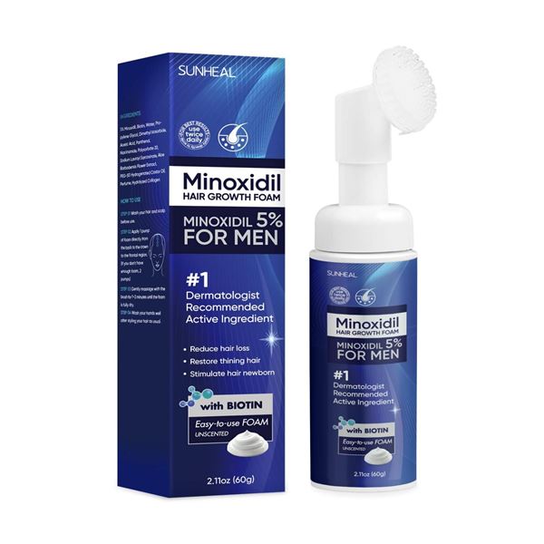 3 Boxes of Sunheal 5% Minoxidil Hair Growth Foam for Men; Reduces Hair Loss/Restores Thinning - New