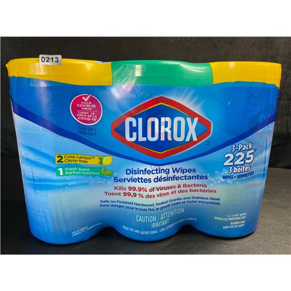 1 3-Pack of Clorox 99.9% Disinfecting Wipes 225 Wipes Total - Fresh and Lemon Scent - New