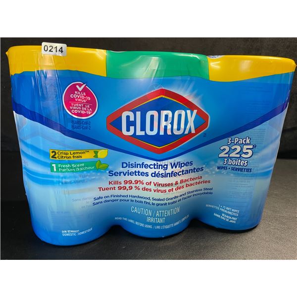 1 3-Pack of Clorox 99.9% Disinfecting Wipes 225 Wipes Total - Fresh and Lemon Scent - New