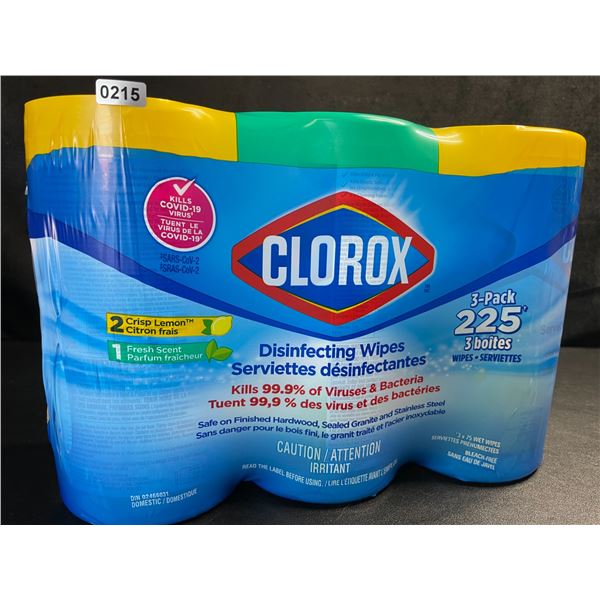 1 3-Pack of Clorox 99.9% Disinfecting Wipes 225 Wipes Total - Fresh and Lemon Scent - New