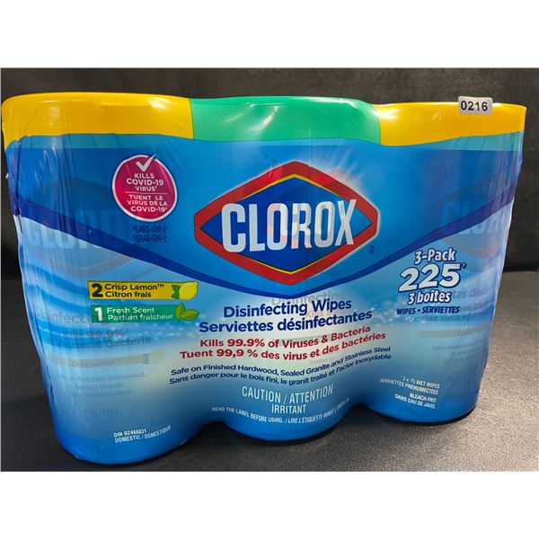 1 3-Pack of Clorox 99.9% Disinfecting Wipes 225 Wipes Total - Fresh and Lemon Scent - New