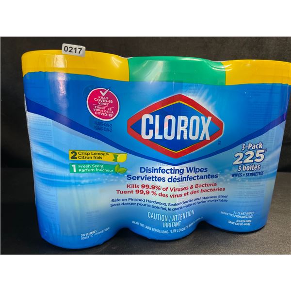 1 3-Pack of Clorox 99.9% Disinfecting Wipes 225 Wipes Total - Fresh and Lemon Scent - New