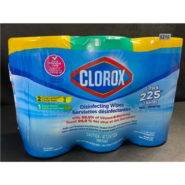1 3-Pack of Clorox 99.9% Disinfecting Wipes 225 Wipes Total - Fresh and Lemon Scent - New