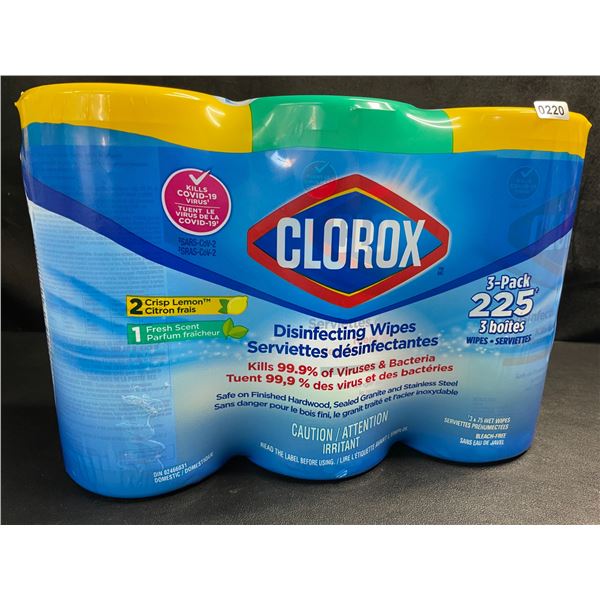 1 3-Pack of Clorox 99.9% Disinfecting Wipes 225 Wipes Total - Fresh and Lemon Scent - New