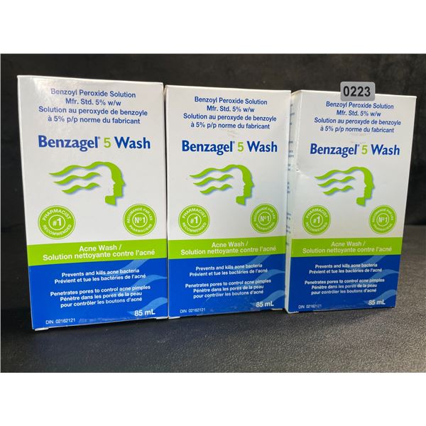 3 Benzagel 5% Benzoyl Peroxide Acne Wash; Prevents & Kills Acne Bacteria (85ml Each) - New