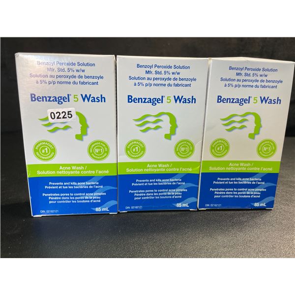 3 Benzagel 5% Benzoyl Peroxide Acne Wash; Prevents & Kills Acne Bacteria (85ml Each) - New
