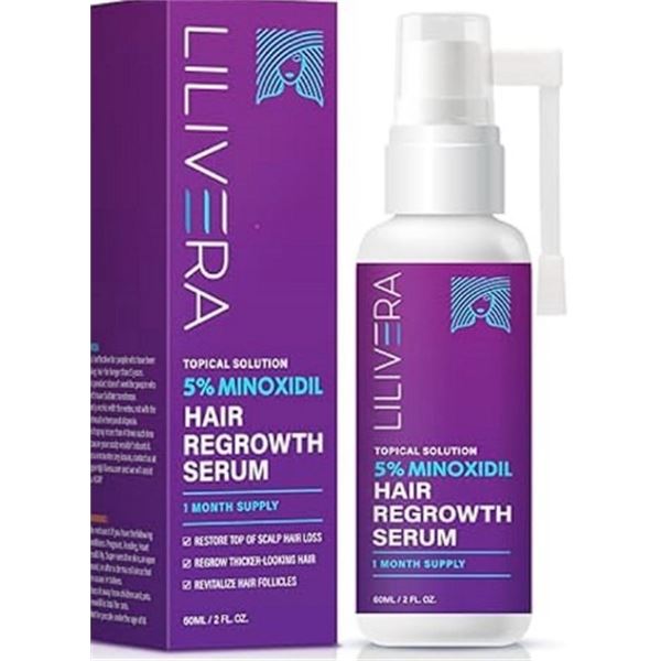 3 Boxes of Lilivera Topical 5% Minoxidil Hair Regrowth Serum (60ml Each) - New Sealed