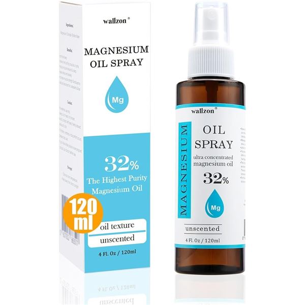 4 Boxes of Wallzon 32% Unscented High Purity Magnesium Oil Sprays (120ml Each) - New