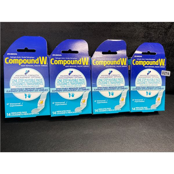 4 Boxes of CompoundW Wart Remover - 14 Medicated Pads Per Box/ Max Strength - New