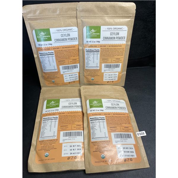 4 Ceylon Flavors Organic Ceylon Cinnamon Powder; Premium Special Grade Non GMO (3.5oz Each)